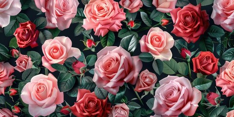 Naklejka premium Vibrant Bouquet of Pink Roses on a Floral Background