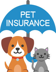 傘の下に座っている犬と猫（Cat and dog sit under umbrella. Pet insurance）
