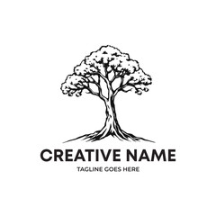 Abstract vibrant tree logo design, root vector - Tree of life logo design inspiration isolated on white background. editable tree logo design.