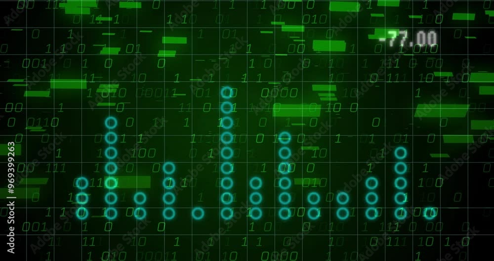 Poster animation of digital data processing over dark background