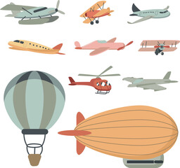 Modern Air Transportation Vehicles Illustration Set