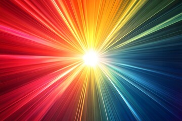 Obraz premium hyper realistic colorfull sunburst rays sunbeam with neon light style like speed of light in a dark background