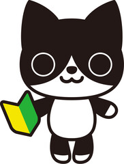 ハチワレのネコ＆初心者マーク（Cat, Beginner mark）
