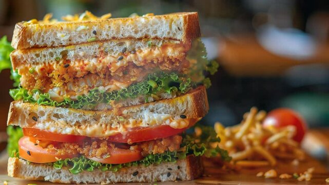 Katsu sando on the table moves with smoke around