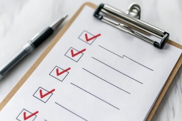 Tick survey form with check boxes selected on a clipboard