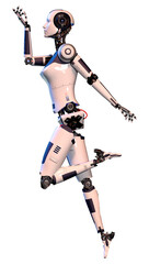 3D Rendering Female Robot on White