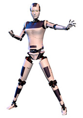3D Rendering Female Robot on White