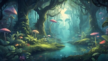 Obraz premium bio-luminous rain forest with fungus