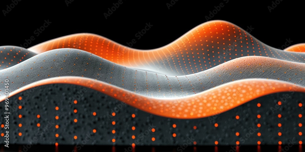 Sticker Abstract waves with orange dots on a dark background.