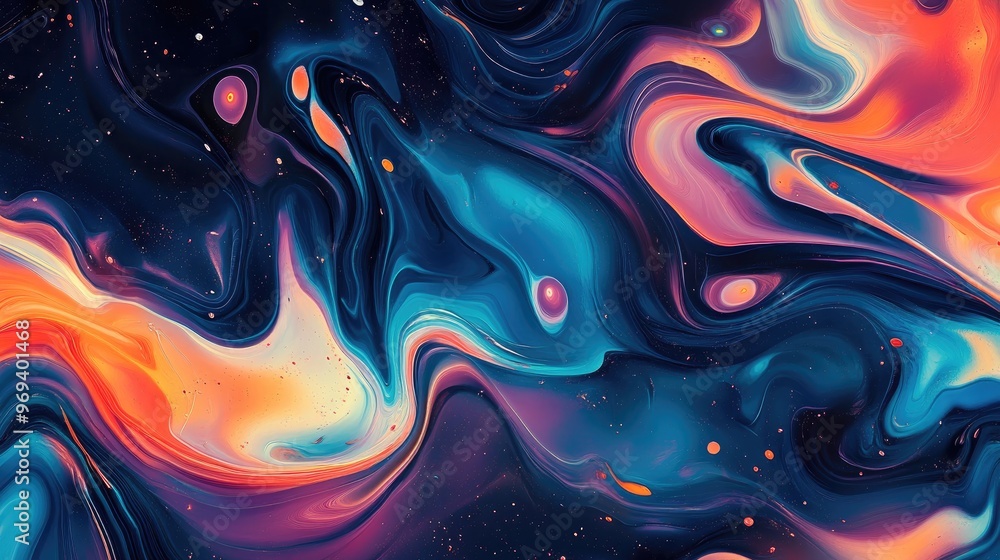 Poster a background of colorful swirling patterns, like paint dropped in water, creating a fluid and creati