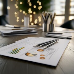 “Table setting for a business meeting with a pen, paper, and various office supplies”