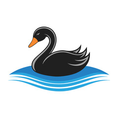 Graceful Black Swan with Golden Beak and Rippling Water Perfect for Logos and Branding