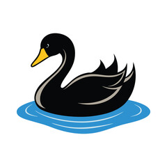 Graceful Black Swan with Golden Beak and Rippling Water Perfect for Logos and Branding