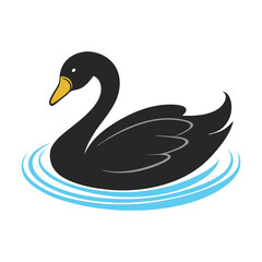 Graceful Black Swan with Golden Beak and Rippling Water Perfect for Logos and Branding