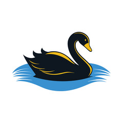 Graceful Black Swan with Golden Beak and Rippling Water Perfect for Logos and Branding