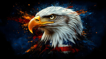 A majestic eagle with vibrant colors and a patriotic theme.