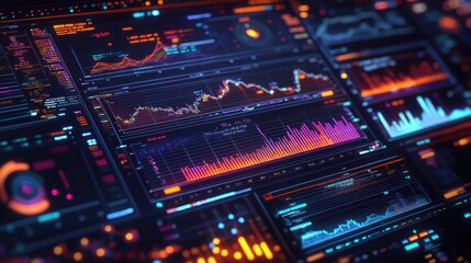 Obraz premium A computer screen filled with colorful data visualizations and heat maps, representing advanced analytics