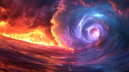 Fototapeta premium Science fiction colorful gradient wave shaped regular flowing light