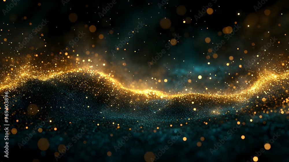 Poster a mesmerizing abstract representation of glowing particles and waves of light.