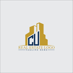 Modern CU Real Estate Logo Design with Building Silhouettes