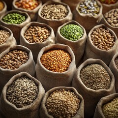 Aromatic dried spices and herbs fill the market, a colorful array of ingredients for healthy cooking