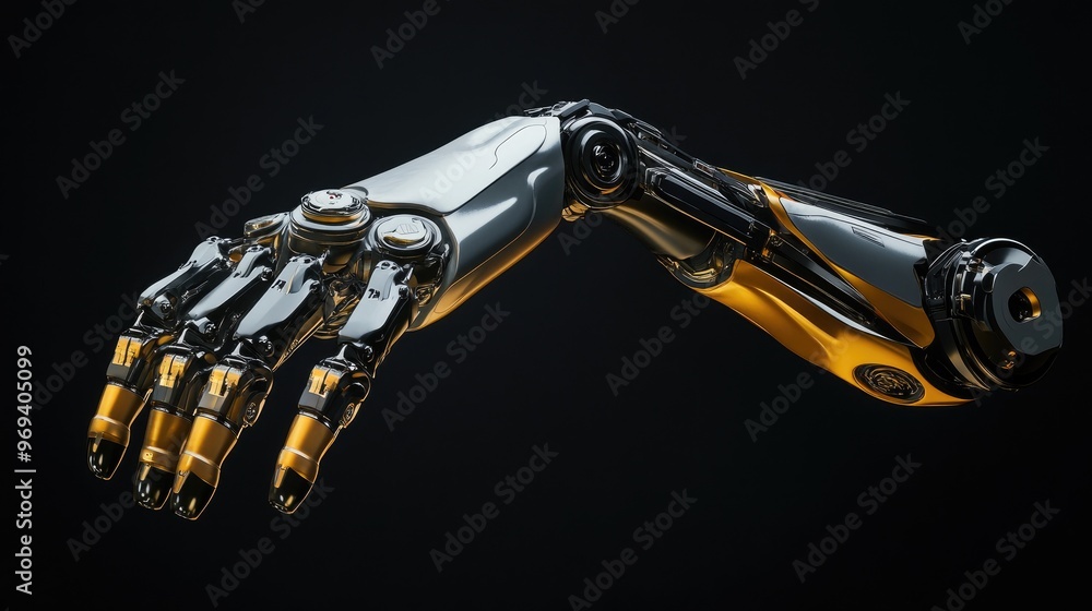 Poster a cutting-edge robotic arm with sleek design, illustrating advancements in robotics and engineering