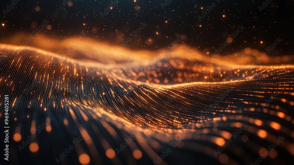 Poster a dark background with swirling lines of light representing the fast movement of digital data