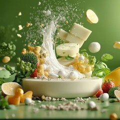 Vegetarian gourmet salad with fresh fruits and vegetables, a healthy and colorful appetizer for dinner