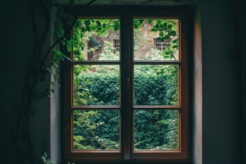 Forest view through the cabin window