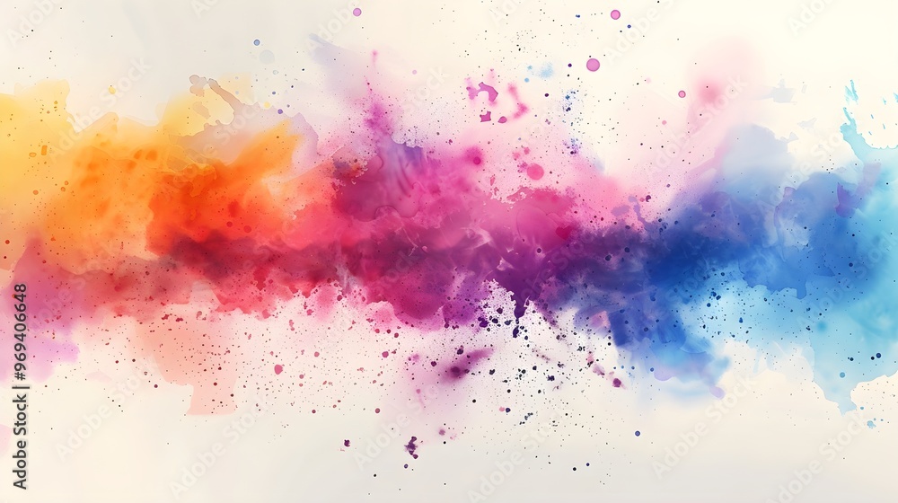 Poster vibrant abstract watercolor artwork featuring bold splashes of orange, pink, and blue with smooth gr