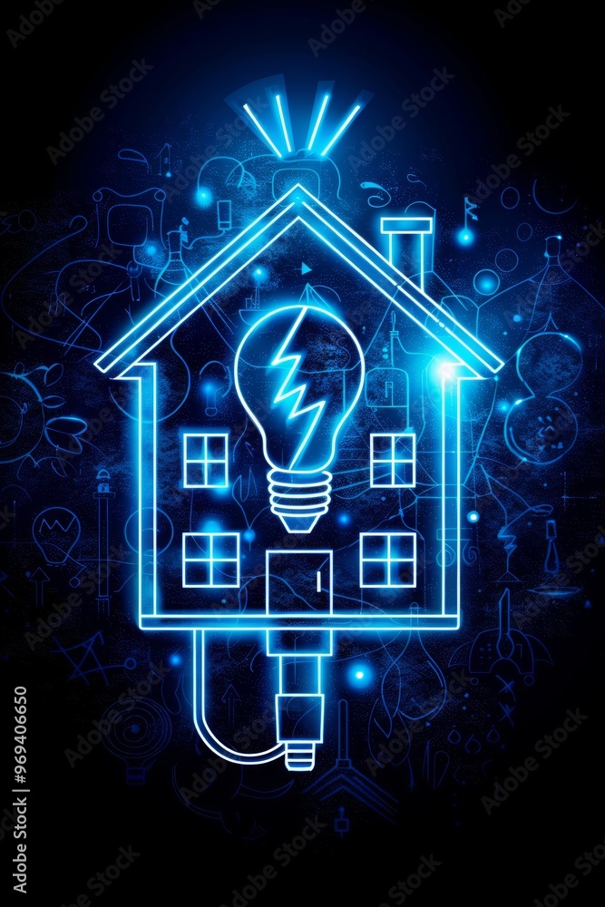 Poster a glowing outline of a house with a light bulb symbolizing energy efficiency in modern design concep