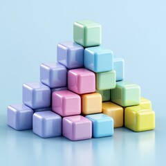Colorful wooden blocks stacked in pyramid shape on white background