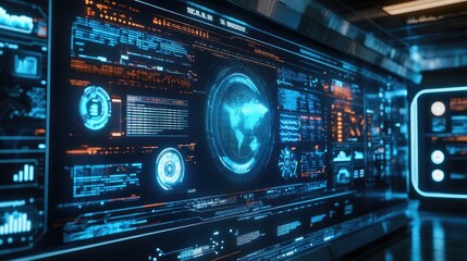 Fototapeta premium A digital screen with a live data feed, showcasing real-time analytics and information processing