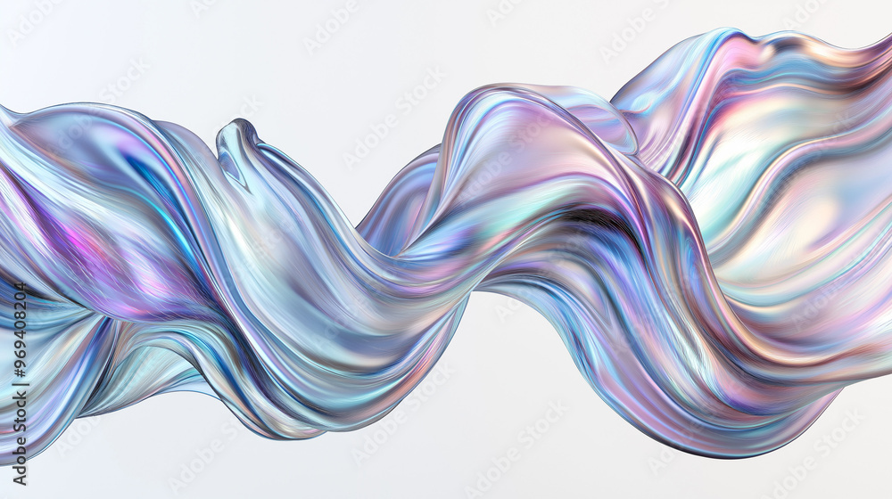 Poster a fluid-like, wavy structure with a metallic sheen. it appears to be a digital representation of a l