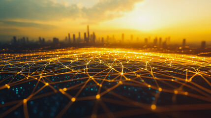 Smart digital city with connection cyber security network reciprocity over the cityscape . future smart wireless digital city and social media networking systems that connects people within the city