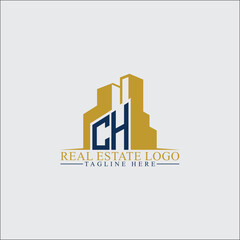 Fototapeta premium Modern CH Real Estate Logo Design with Building Silhouettes