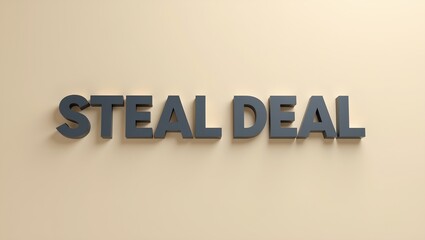 3D STEAL DEAL in matte gray on beige background with soft lighting