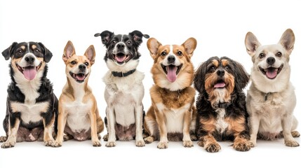 Diverse Group of Happy Domestic Dogs Posing Together in Studio