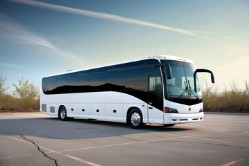 A sleek parked white tour charter bus