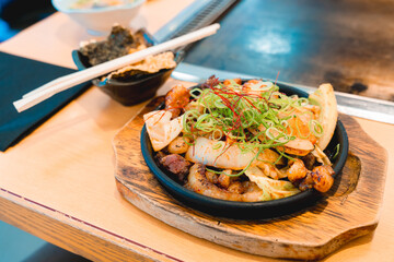 Japanese Teppanyaki Grilled Meat and Vegetables