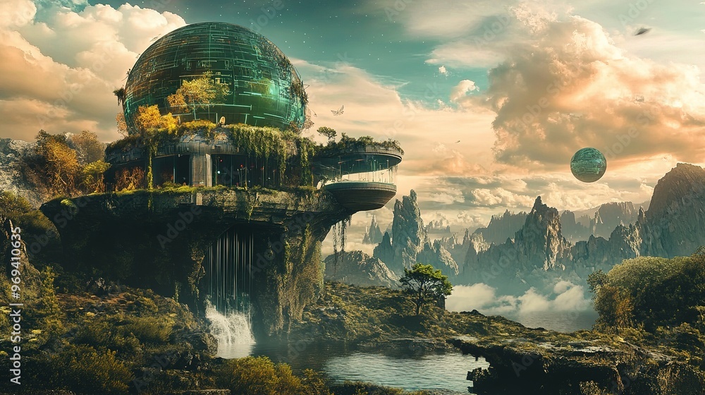 Aufkleber a futuristic concept image showing the blending of virtual and real worlds