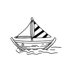 illustration of a small sailboat floating on water with a striped sail.