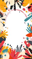 Naklejka premium Abstract Floral Frame Background with Colorful Shapes and White Copy Space