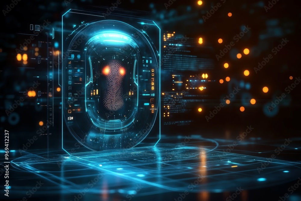 Aufkleber a futuristic biometric scanner that scans both retina and fingerprints symbolizing high-level securi