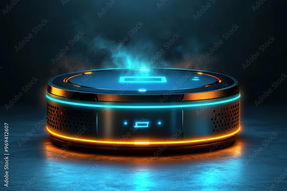 Aufkleber a futuristic vpn router glowing in a metallic and neon design symbolizing secure data tunneling.