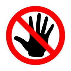 No, stop, warning, red crossed circle. Denial, not allowed, icon for web. Prohibited, refusal sign for design. Symbol Forbidden isolated on white background, vector illustration.