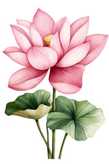 Pink lotus, watercolor, transparent background illustration