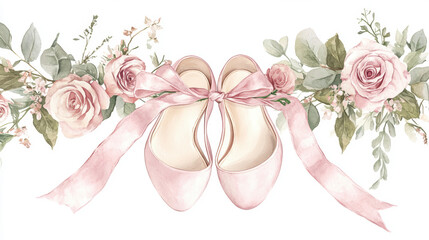Fototapeta premium Pink Shoes with Flowers.