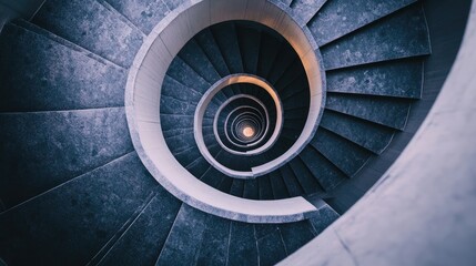 Fototapeta premium A unique perspective shot of a spiral staircase, evoking a sense of movement and creative direction