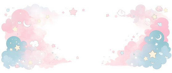 Cute Watercolor Clouds  Stars and Moon Illustration